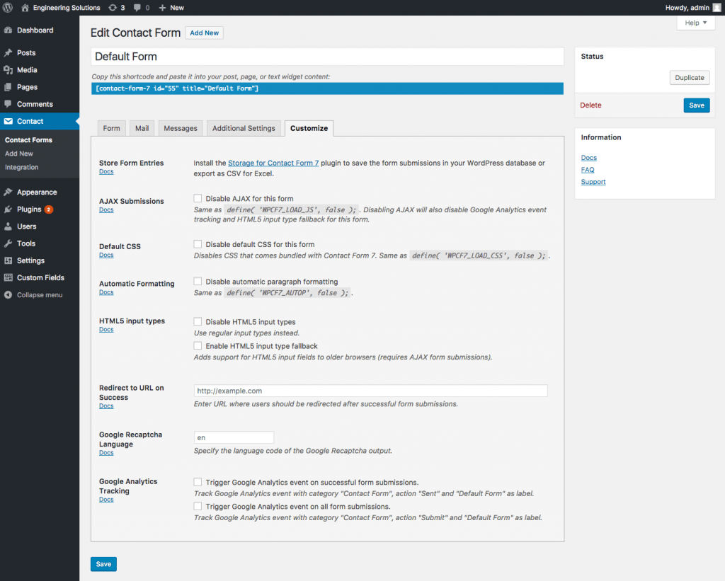 Screenshot of the Contact Form 7 Controls Plugin