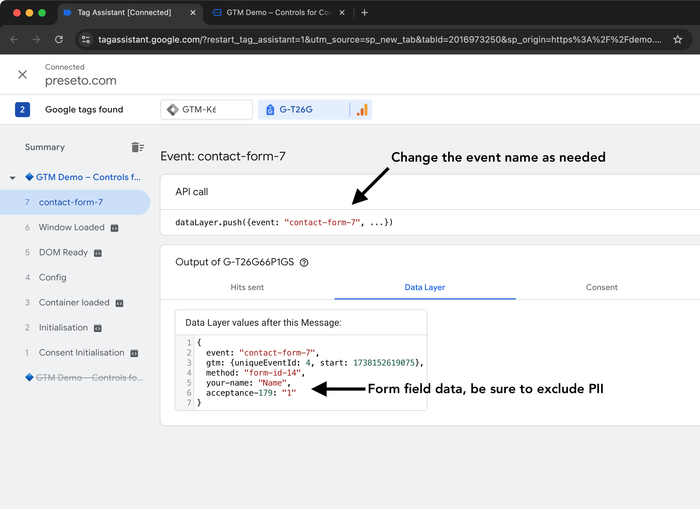 Contact Form 7 data in GTM event dataLayer